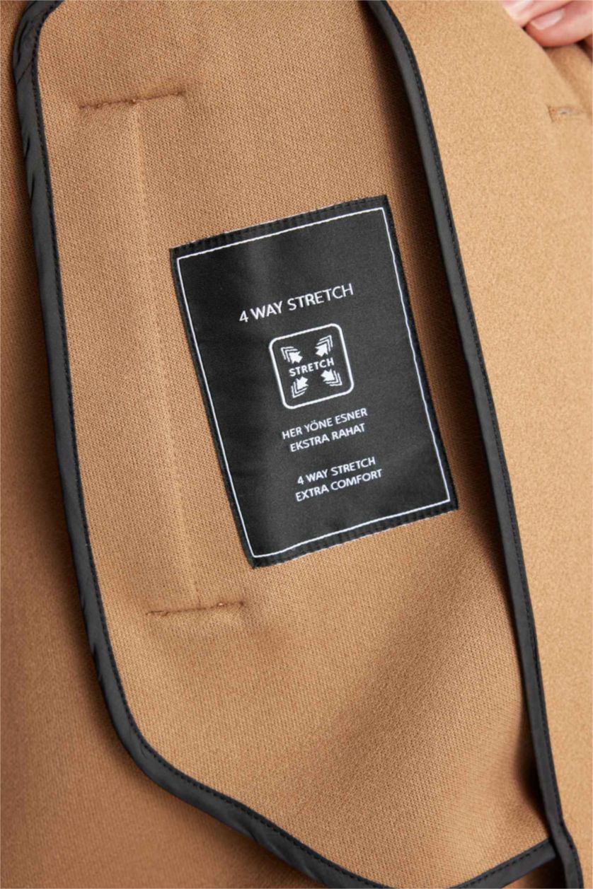 رجال كامل معطف جوخ طويل قصة مريحة برقبة بليزر بجيب وازرار