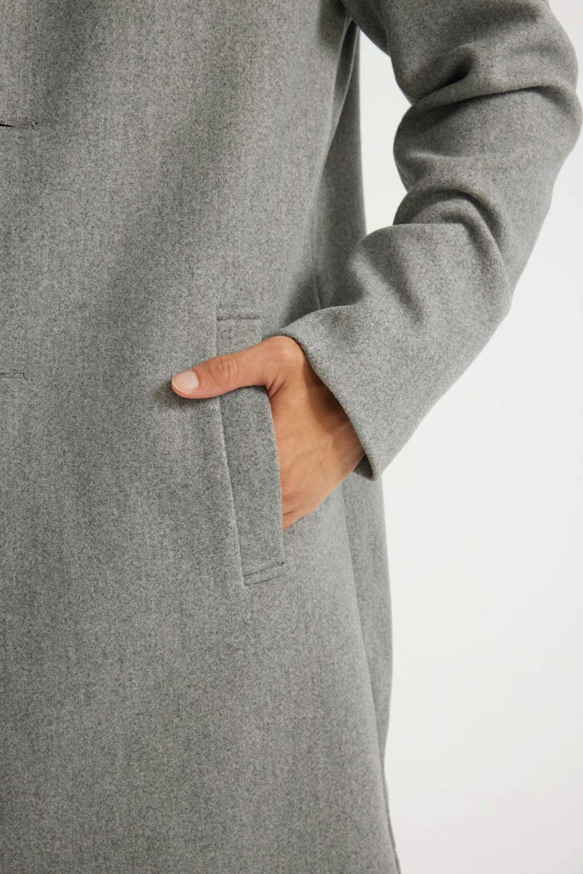 Erkek Gri Melanj Relax Fit Ceket Yaka Düğmeli Cepli Kışlık Kaşe Parka