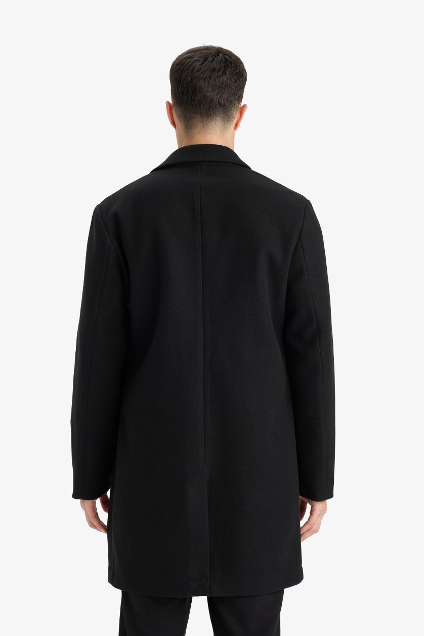 رجالي أسود بالطو جوخ شتوي قصة مريحة بياقة جاكيت