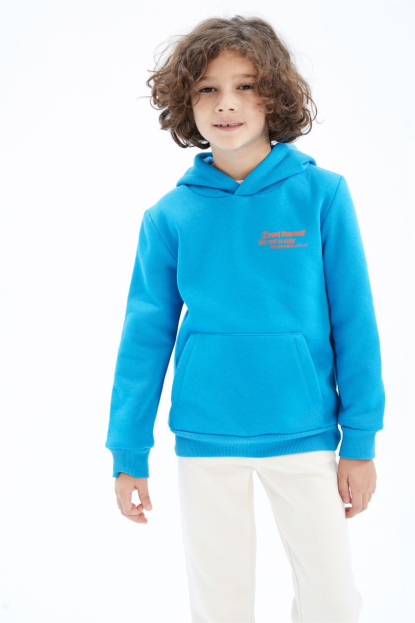 BOYS & TEENS Turquoise Regular Fit Hooded Sweatshirt