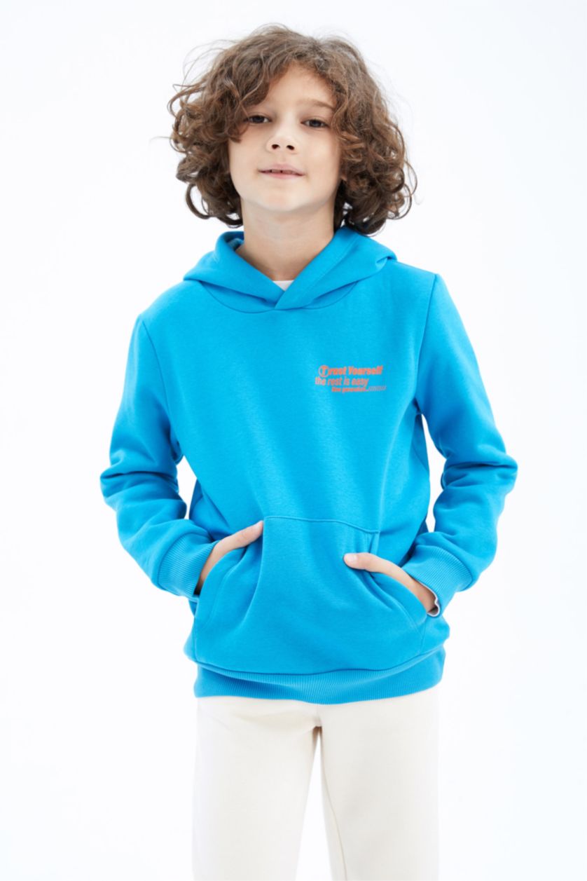 BOYS & TEENS Turquoise Regular Fit Hooded Sweatshirt