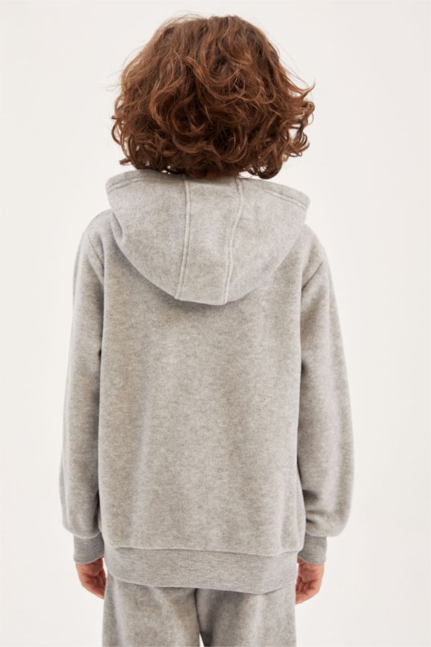 BOYS & TEENS Grey Melange Regular Fit Hooded Sweatshirt