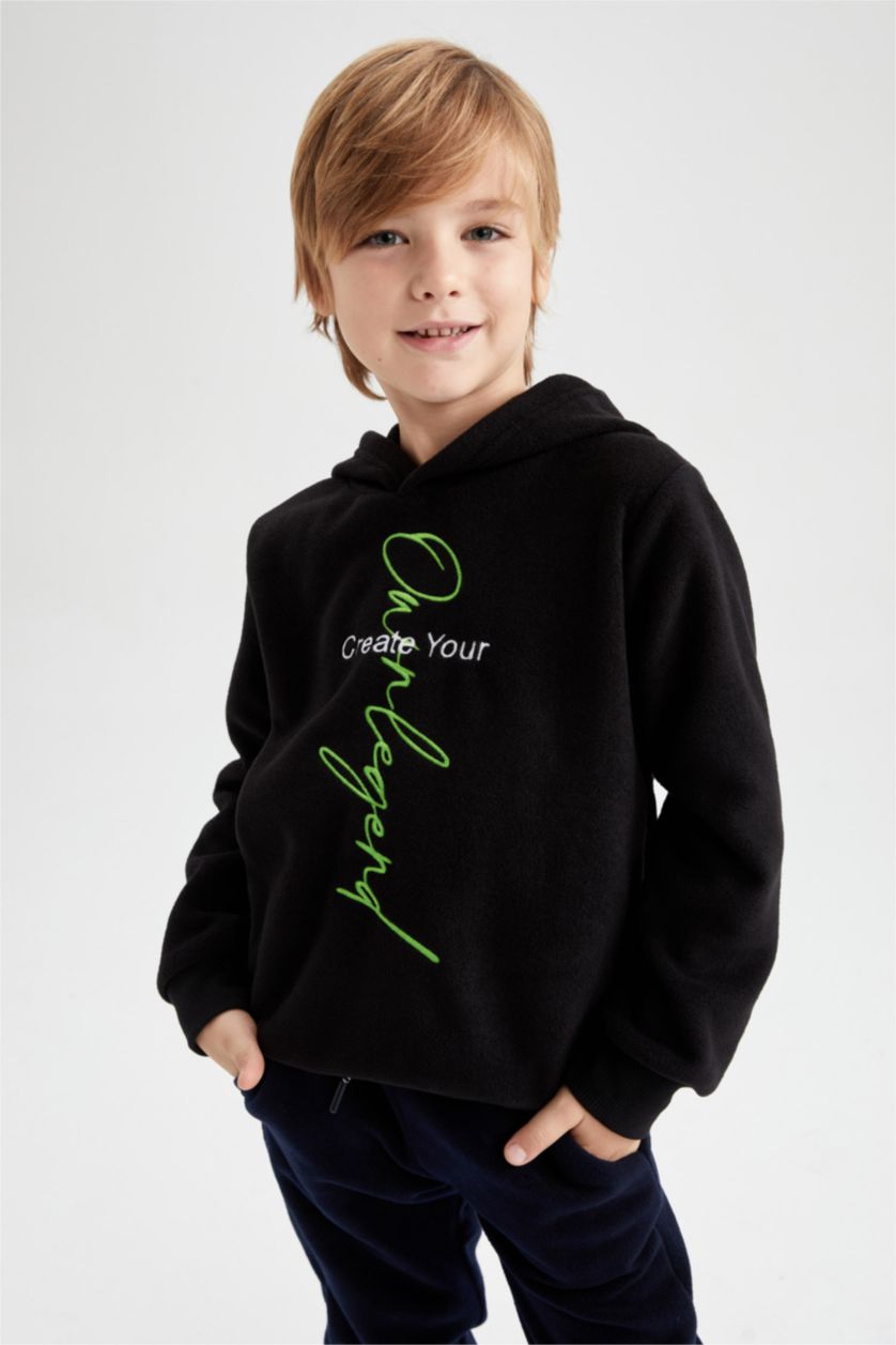 GARÇONS Noir Sweat À Capuche Coupe Classique