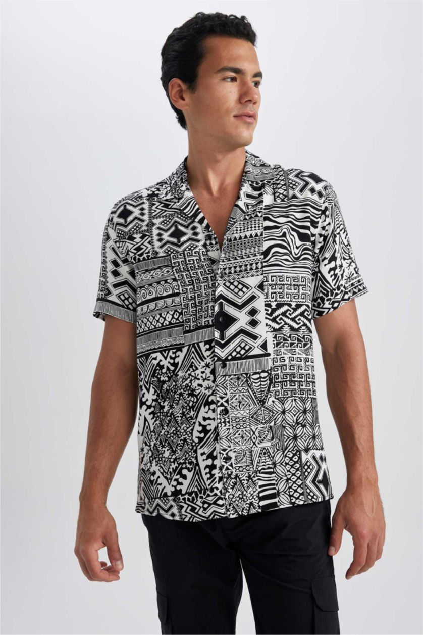 MAN Black Regular Fit Viscose Short Sleeve Shirt