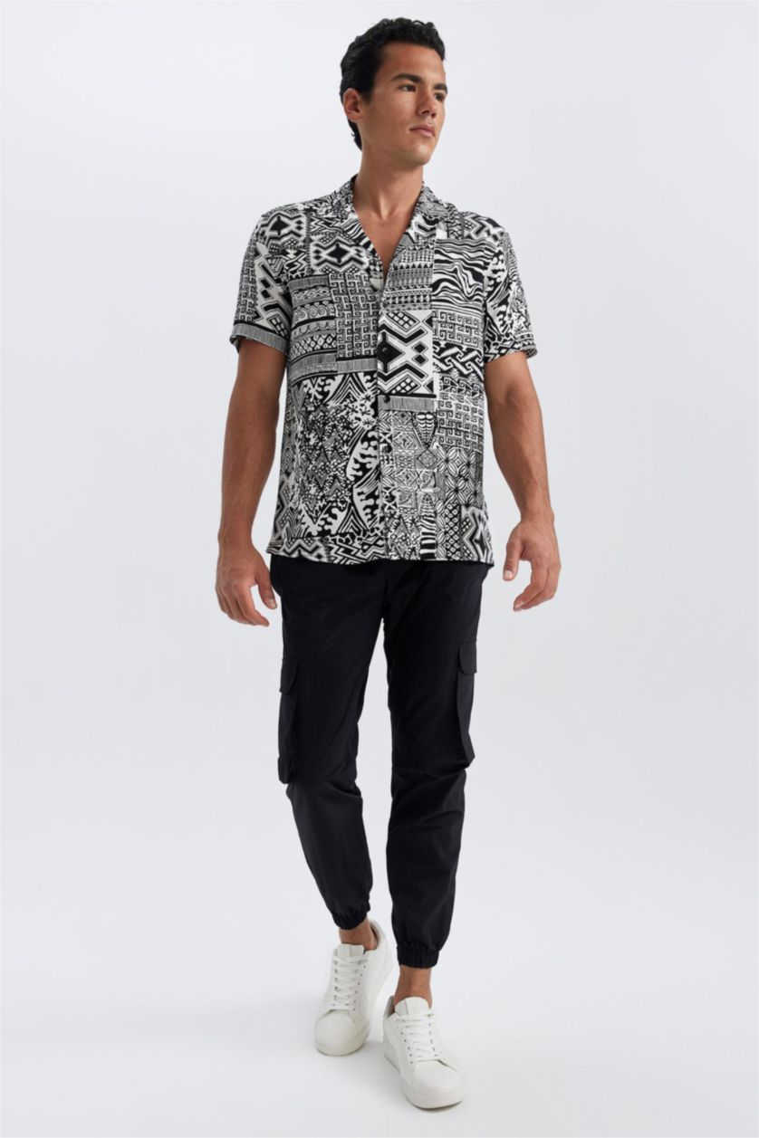 MAN Black Regular Fit Viscose Short Sleeve Shirt