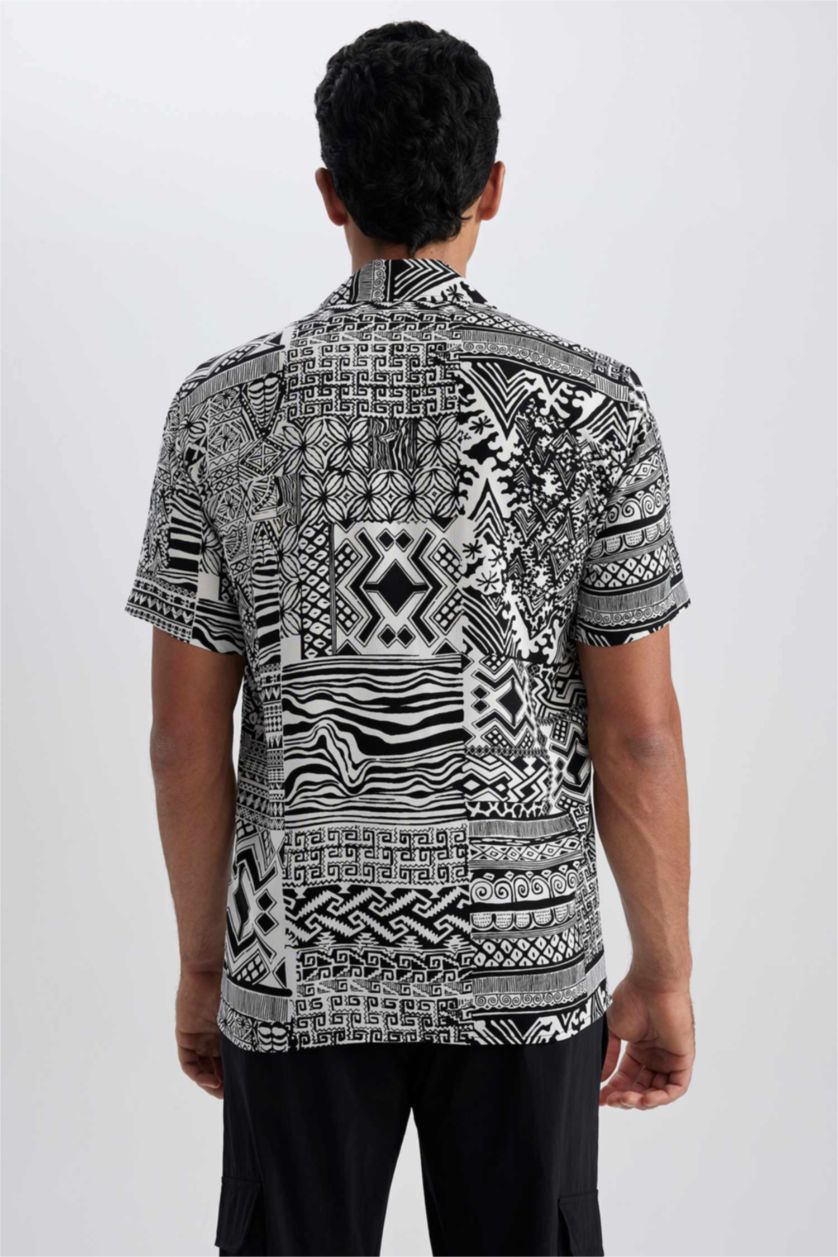 MAN Black Regular Fit Viscose Short Sleeve Shirt