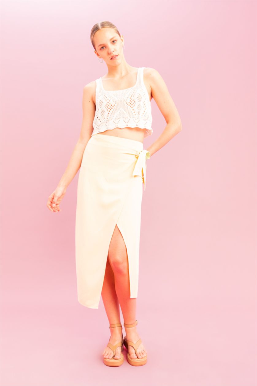 FEMME Écru Débardeur Crop Top en crochet à col rond