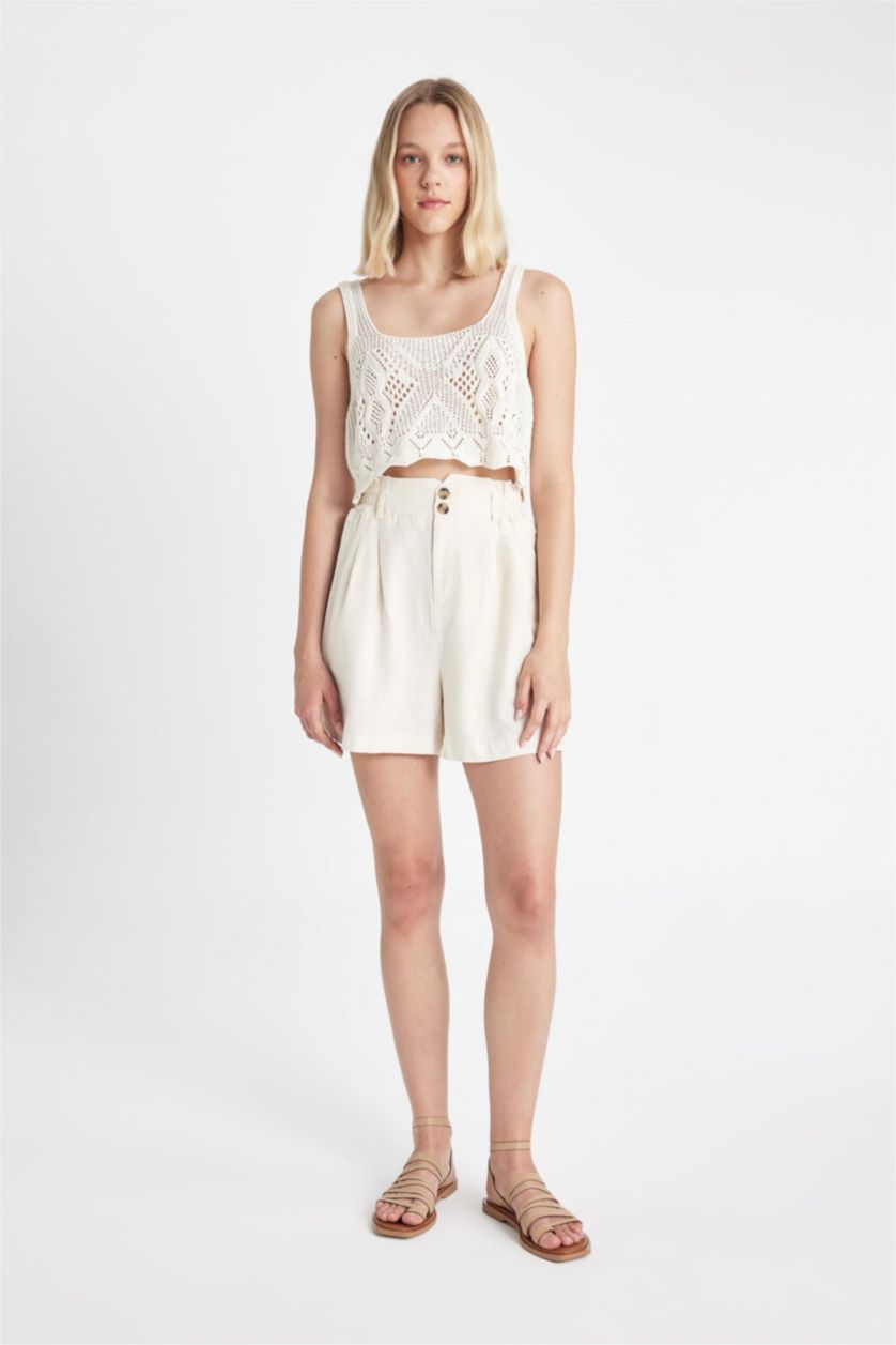 FEMME Écru Débardeur Crop Top en crochet à col rond