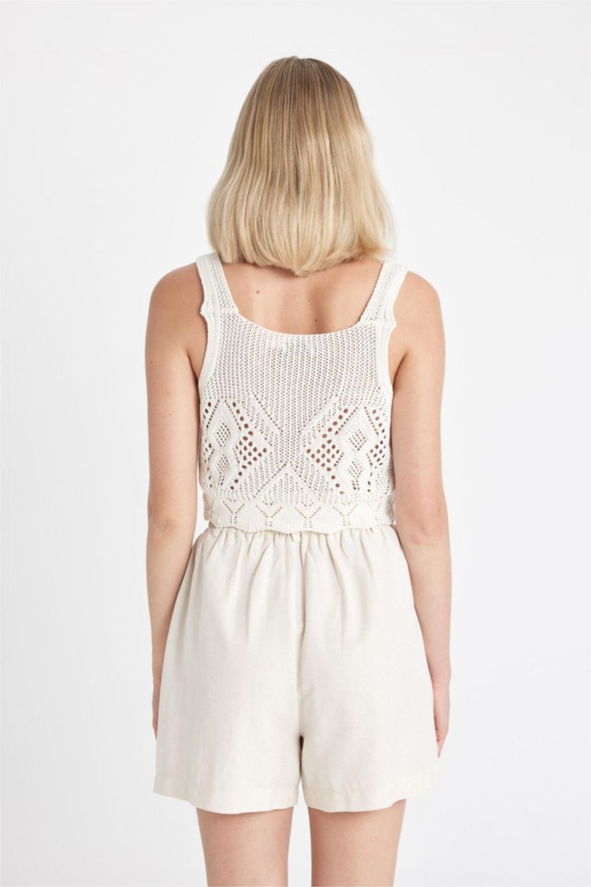 FEMME Écru Débardeur Crop Top en crochet à col rond