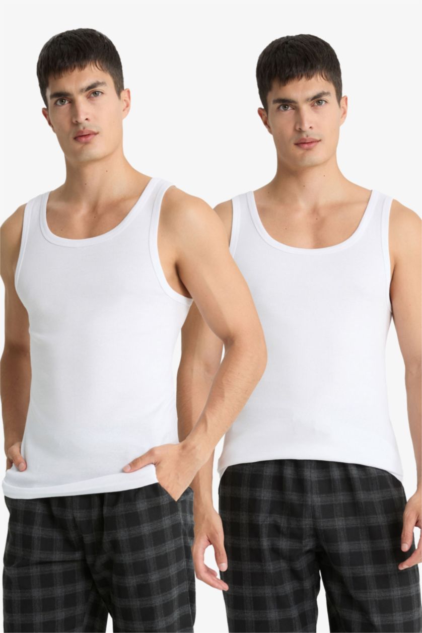MAN White Slim Fit Ribana 2 piece Tank Top
