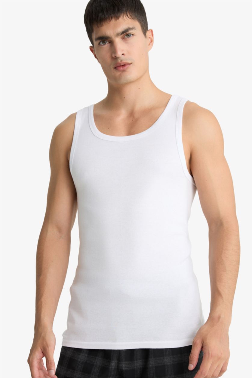 MAN White Slim Fit Ribana 2 piece Tank Top
