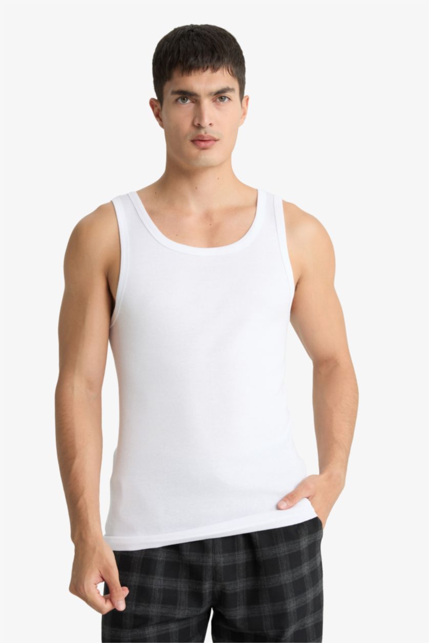 MAN White Slim Fit Ribana 2 piece Tank Top
