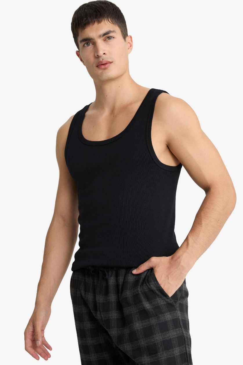 MAN Black Slim Fit Ribana 2 piece Tank Top
