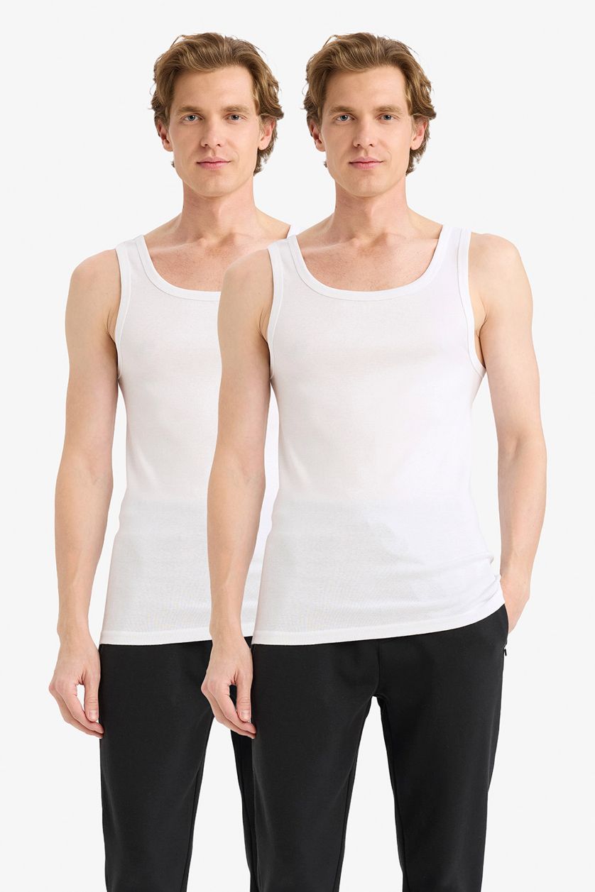 MAN White Slim Fit Ribana 2 piece Tank Top