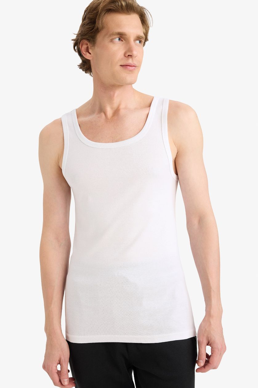 MAN White Slim Fit Ribana 2 piece Tank Top