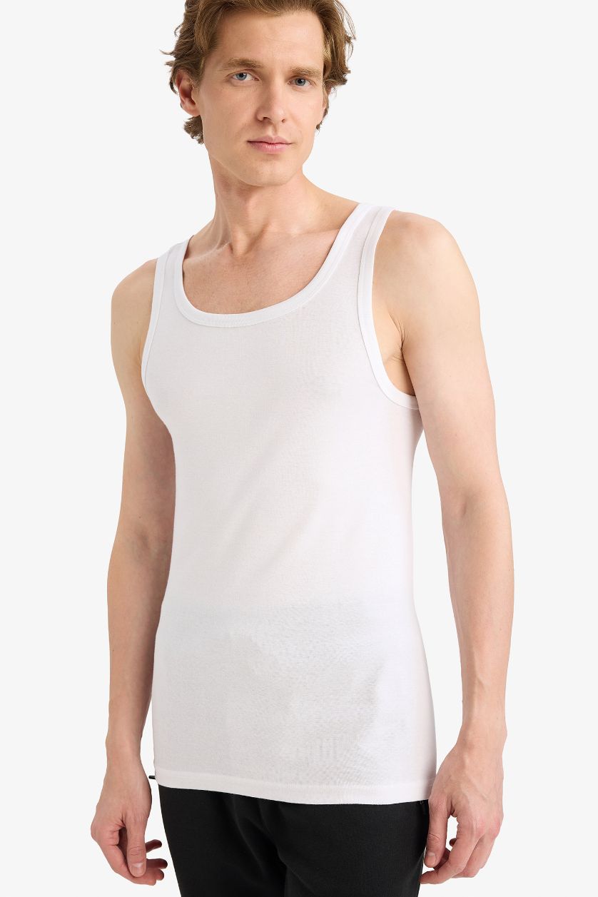 MAN White Slim Fit Ribana 2 piece Tank Top