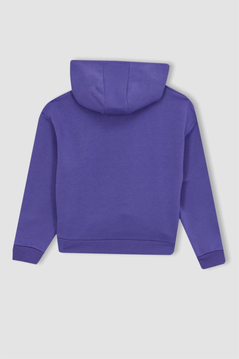 بنات بنفسجي طقم بناتي سويت شيرت و بنطلون رياضي قصة عادية بغطاء للرأس