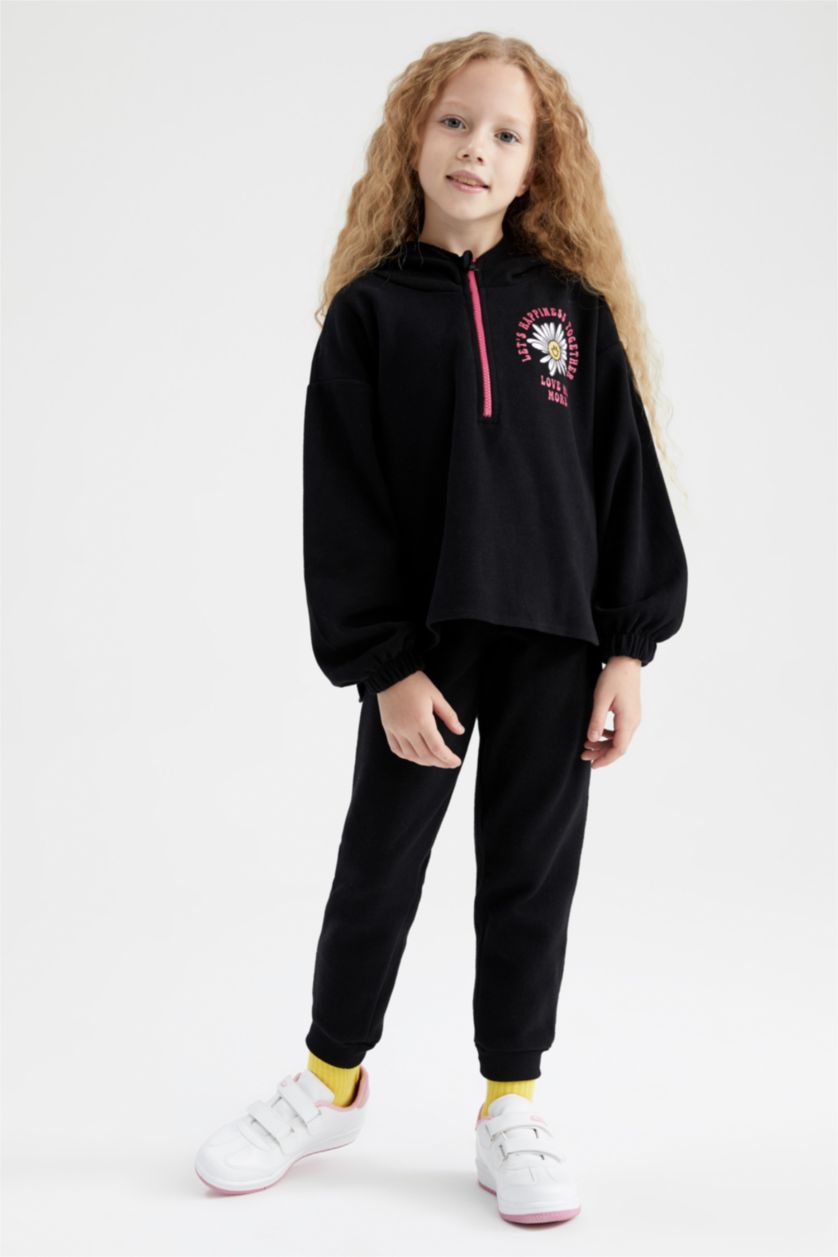 Kız Çocuk - Genç Kız Siyah Kız Çocuk Baskılı Sweatshirt Eşofman Altı 2'li Takım