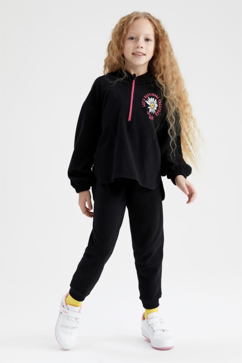 Kız Çocuk - Genç Kız Siyah Kız Çocuk Baskılı Sweatshirt Eşofman Altı 2'li Takım
