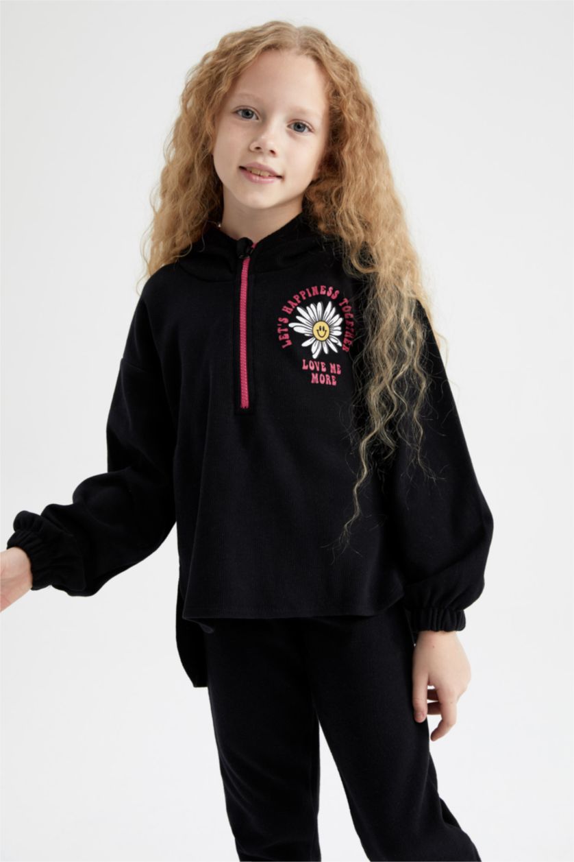 Kız Çocuk - Genç Kız Siyah Kız Çocuk Baskılı Sweatshirt Eşofman Altı 2'li Takım