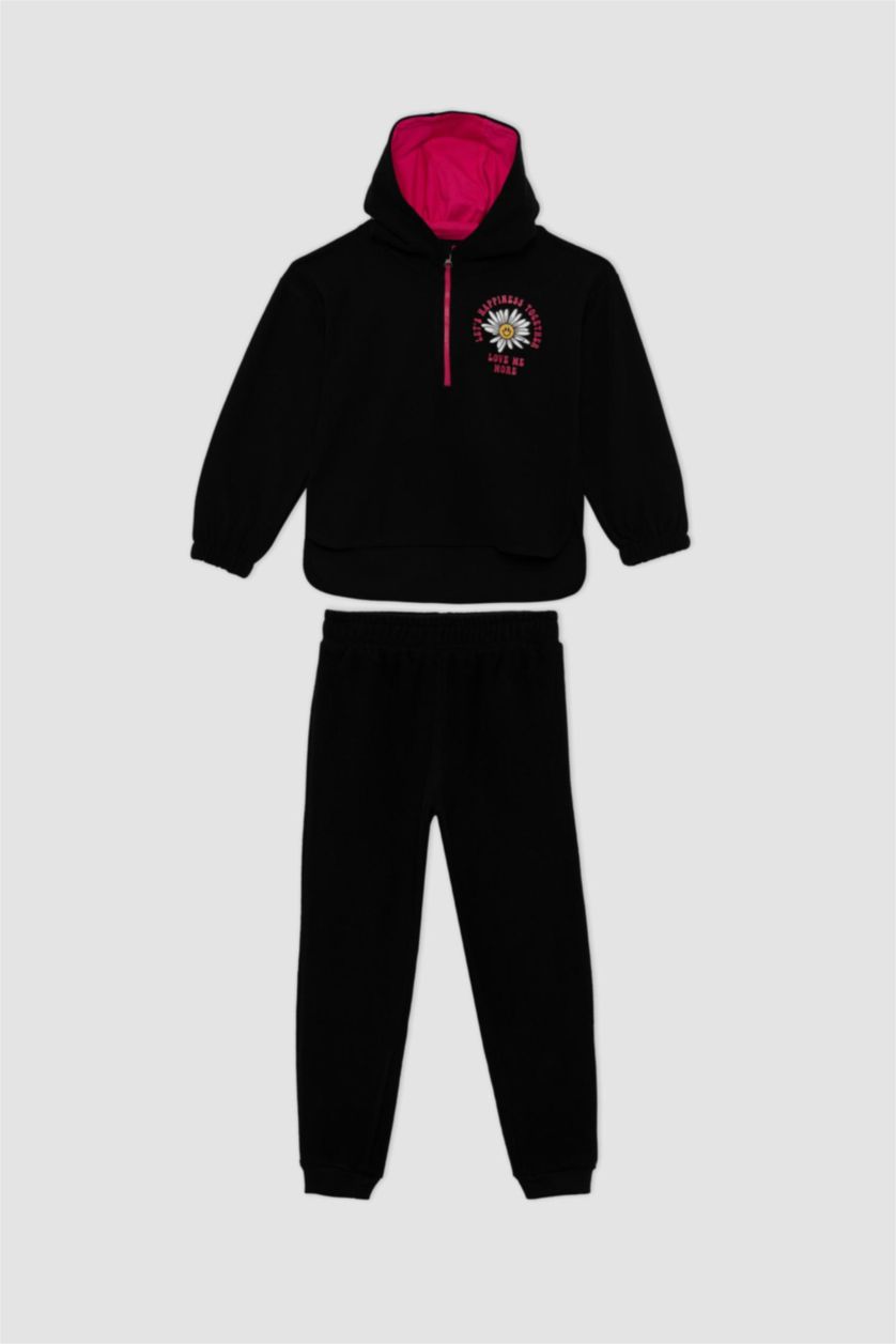 Kız Çocuk - Genç Kız Siyah Kız Çocuk Baskılı Sweatshirt Eşofman Altı 2'li Takım