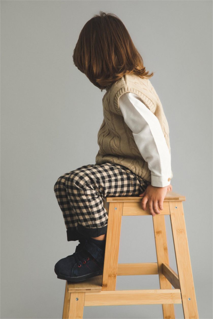 Малыши мальчики Верблюжья шерсть Брюки стандартного кроя в клетку для малышей мальчиков