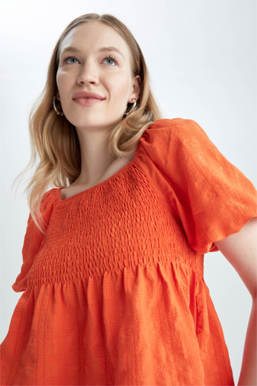 FEMME Rouge Blouse à Manches Courtes Coupe Slim Col Carré