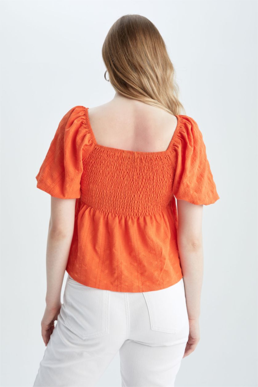 FEMME Rouge Blouse à Manches Courtes Coupe Slim Col Carré