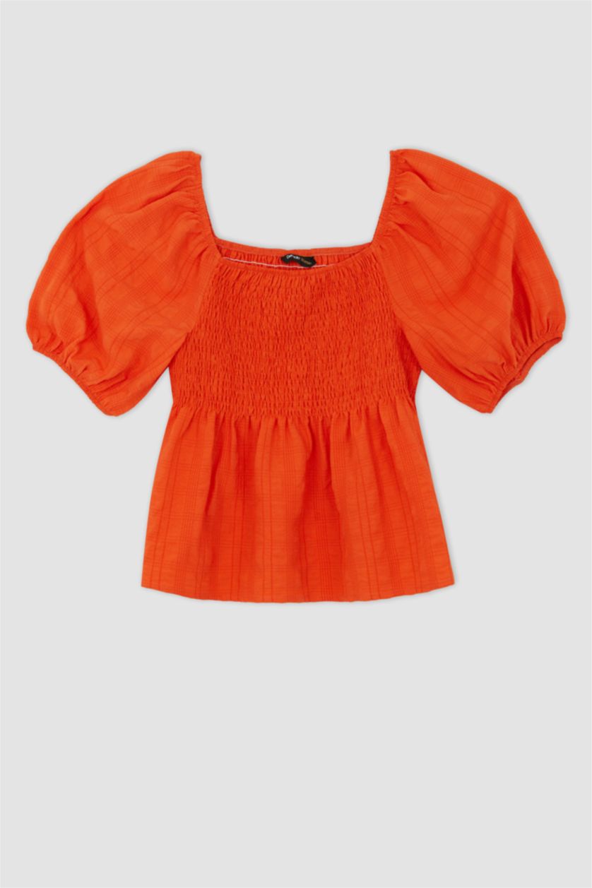 FEMME Rouge Blouse à Manches Courtes Coupe Slim Col Carré