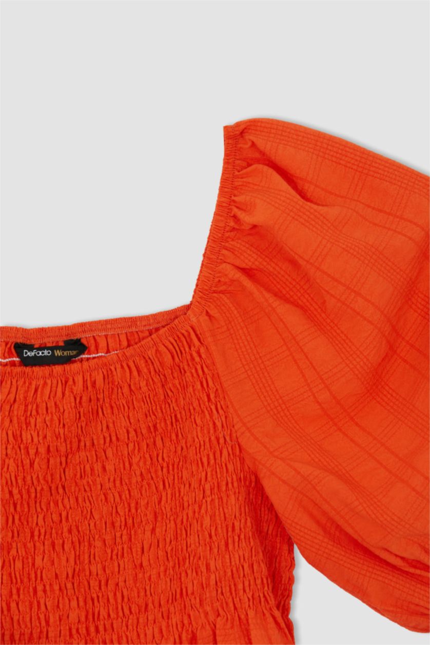 FEMME Rouge Blouse à Manches Courtes Coupe Slim Col Carré