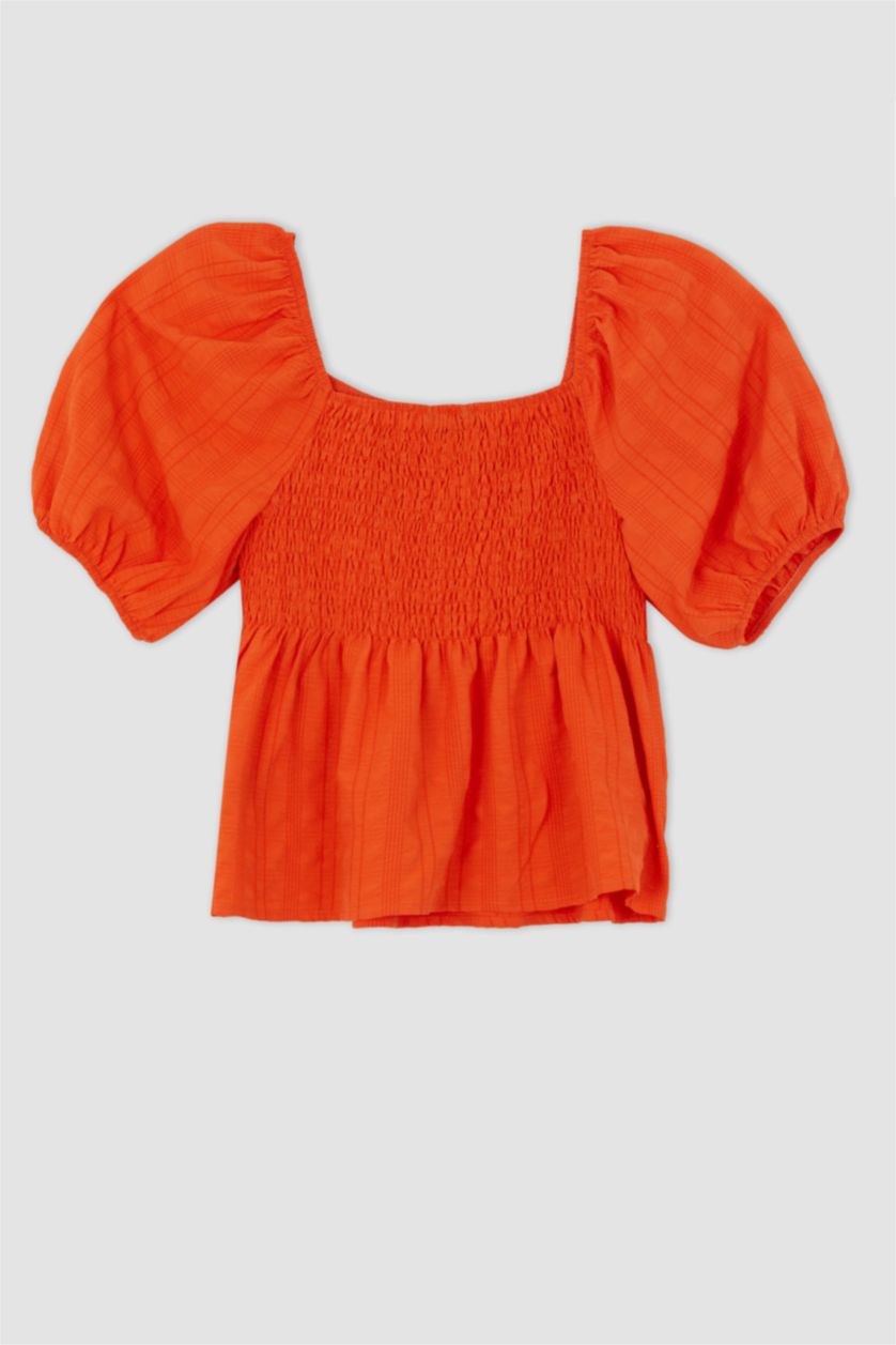 FEMME Rouge Blouse à Manches Courtes Coupe Slim Col Carré