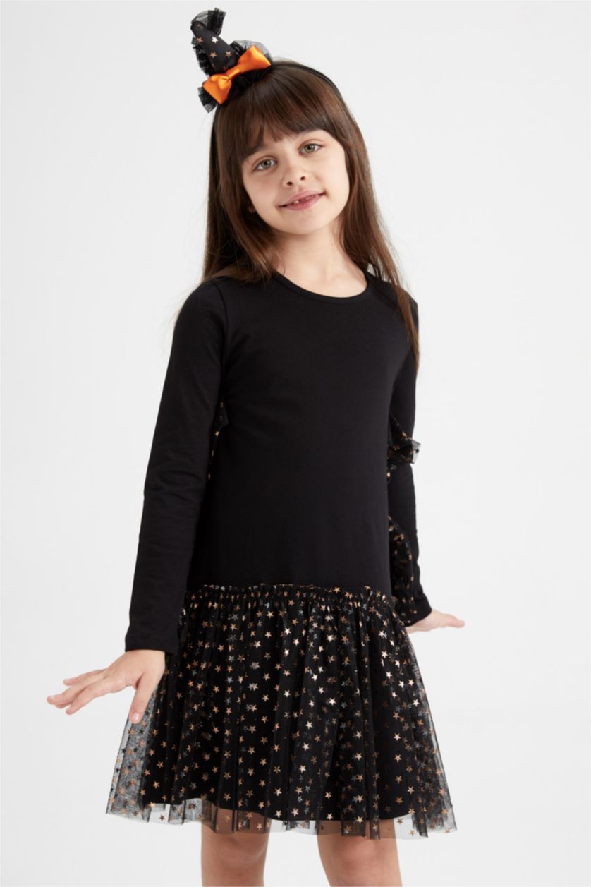 FILLES Noir Robe En Tricot Tulle Manche Longue