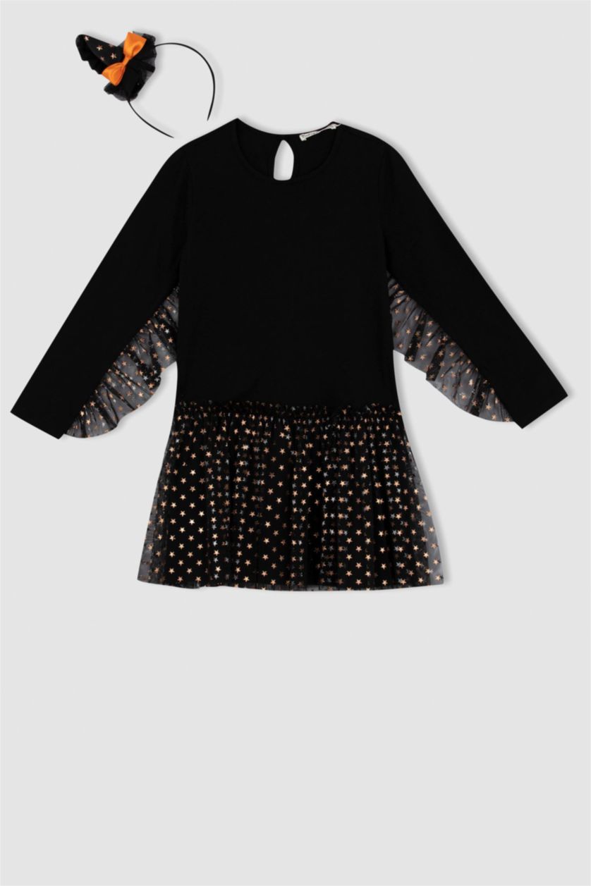 FILLES Noir Robe En Tricot Tulle Manche Longue