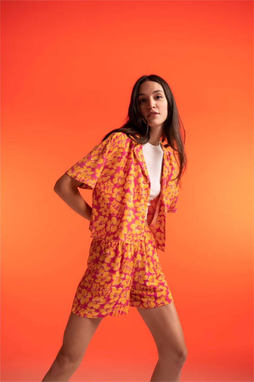 FEMME Orange Chemise à manches courtes et col pyjama coupe décontractée