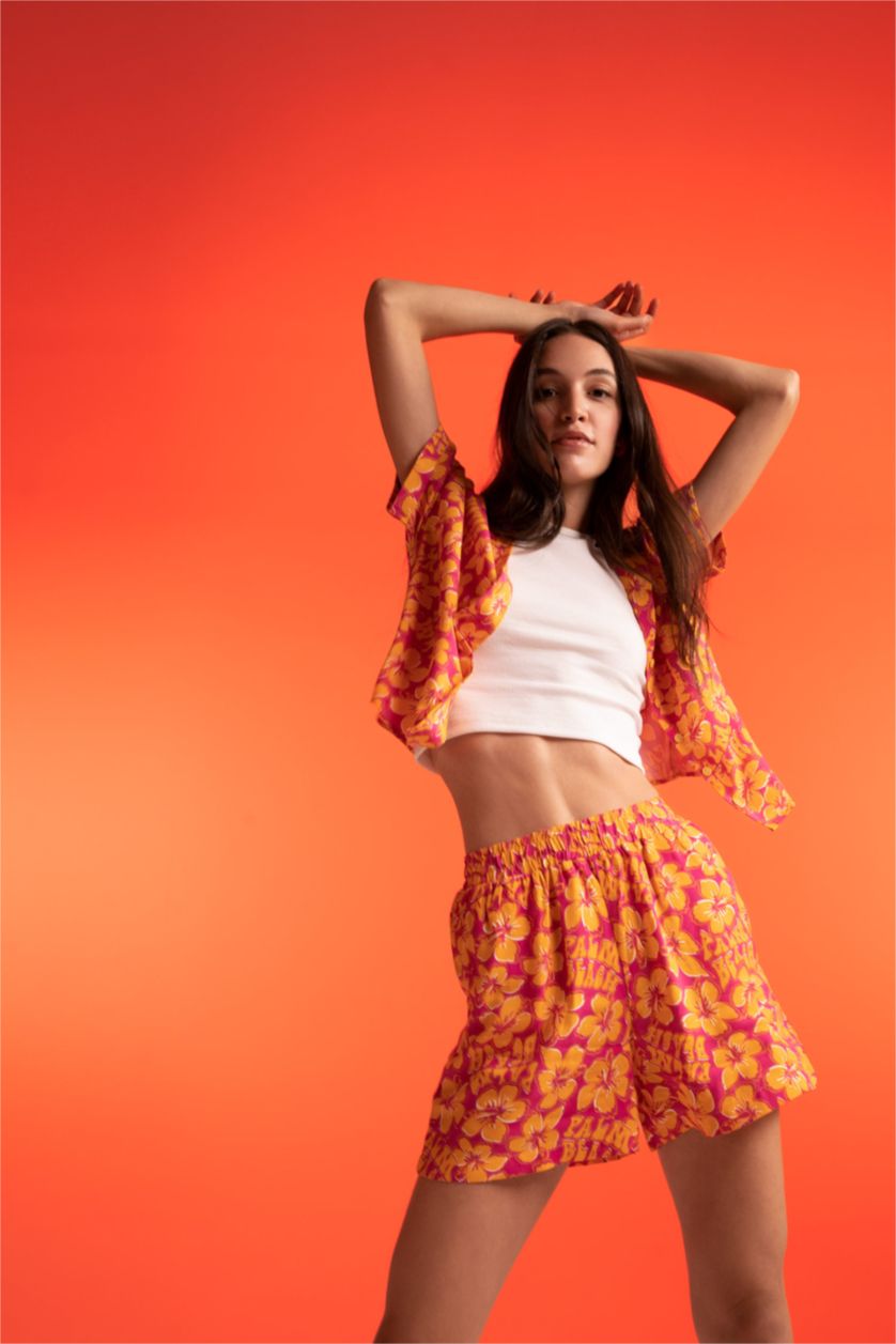 FEMME Orange Chemise à manches courtes et col pyjama coupe décontractée