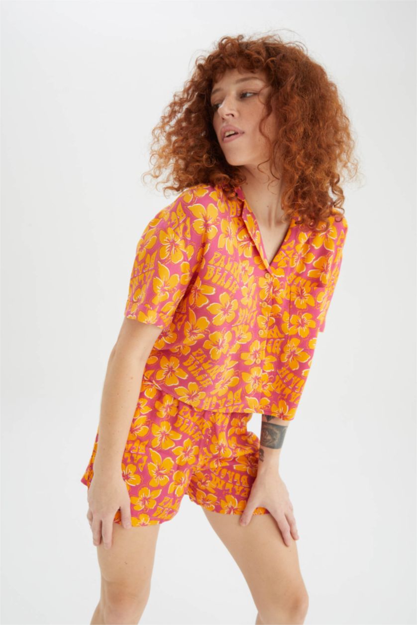 FEMME Orange Chemise à manches courtes et col pyjama coupe décontractée
