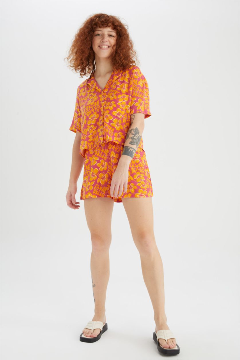 FEMME Orange Chemise à manches courtes et col pyjama coupe décontractée