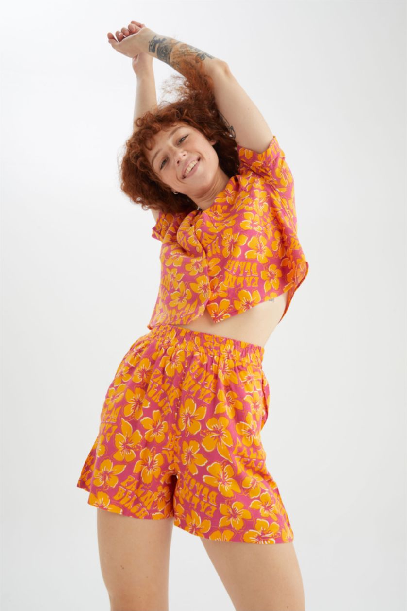 FEMME Orange Chemise à manches courtes et col pyjama coupe décontractée