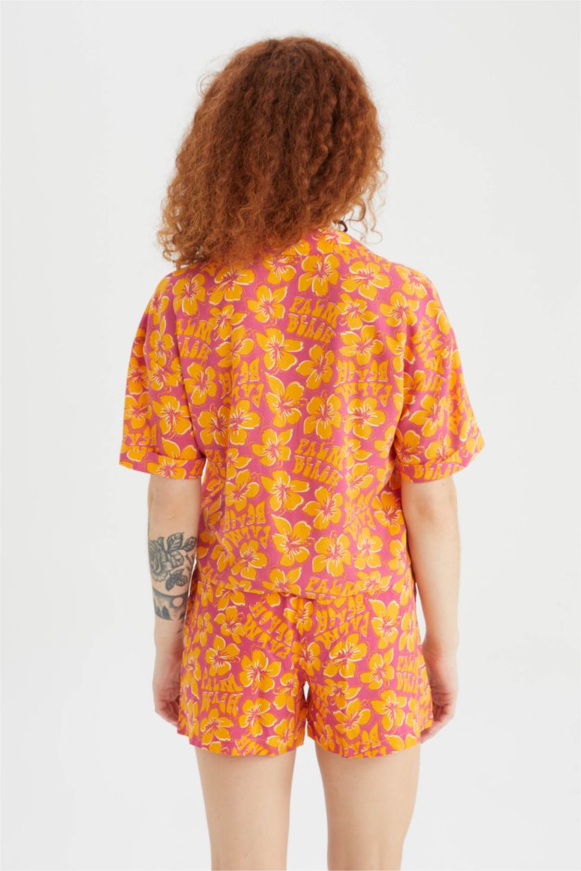 FEMME Orange Chemise à manches courtes et col pyjama coupe décontractée