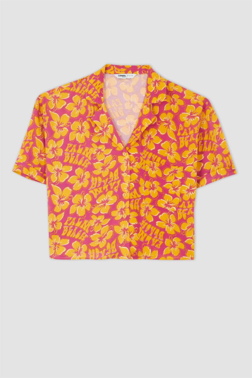 FEMME Orange Chemise à manches courtes et col pyjama coupe décontractée