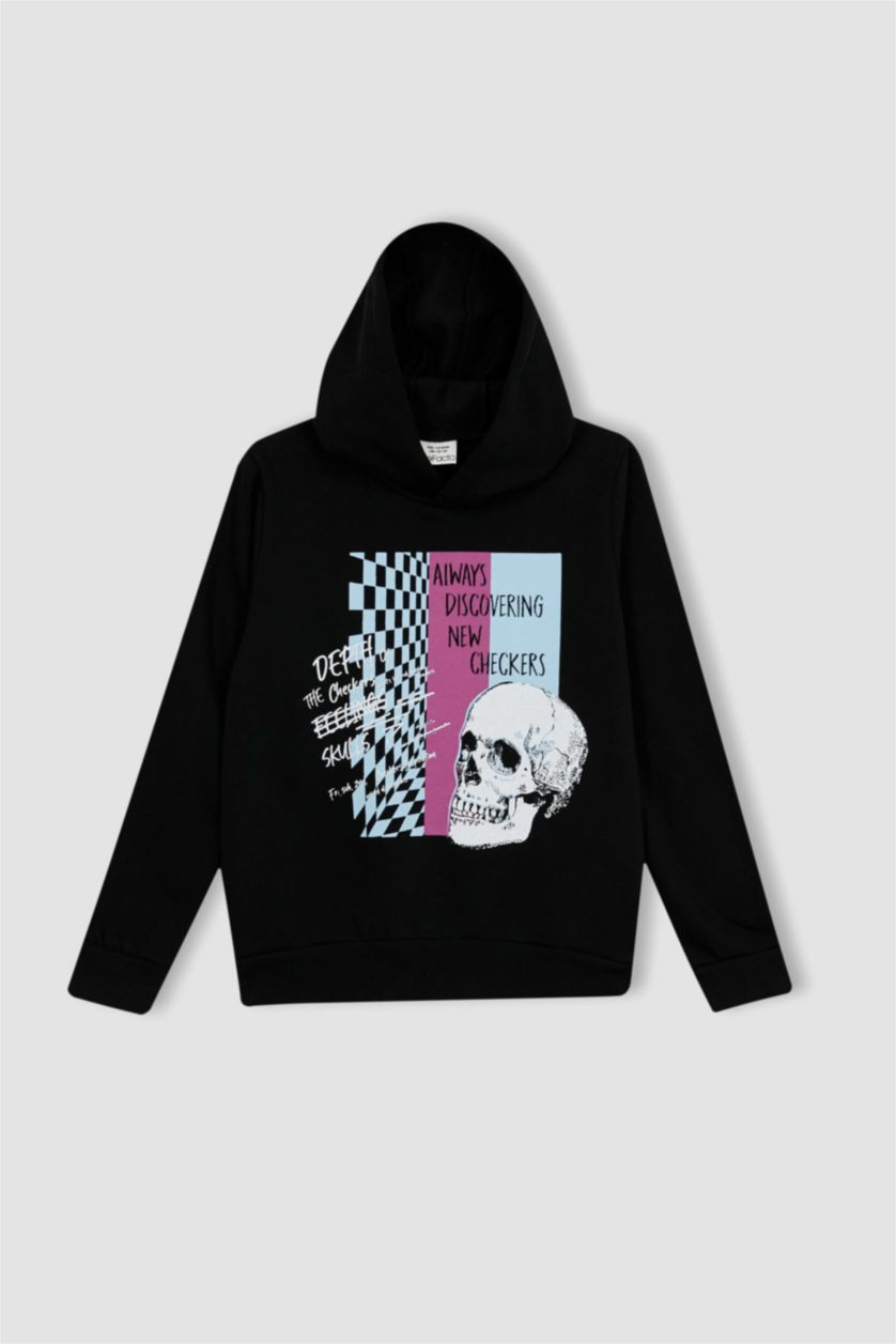 أولاد أسود طقم ولادي قصة عادية كم طويل بغطاء للرأس - قطعتين معاد تدويره