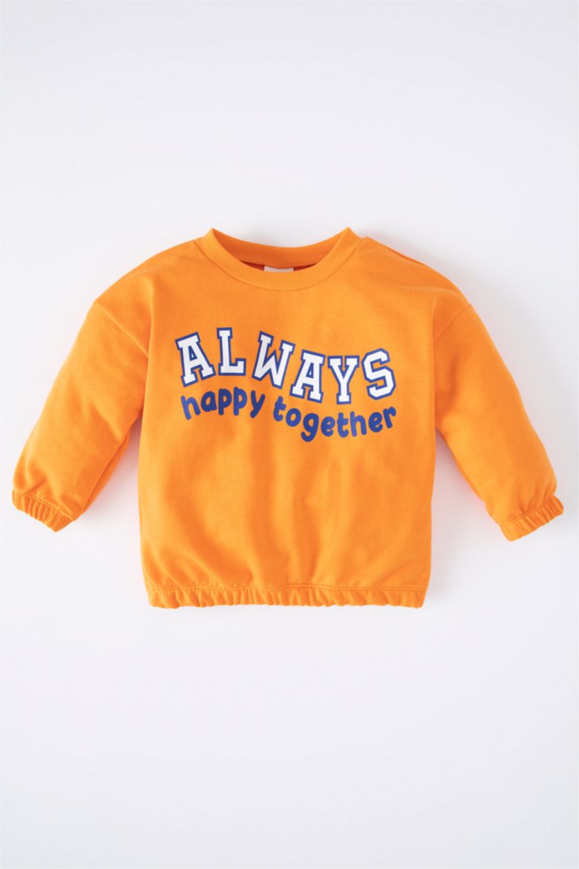 BABY GIRL Orange Baby Girl Printed Crew Neck Sweatshirt
