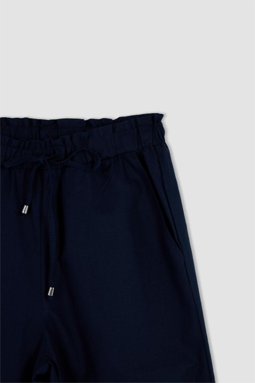 Kadın Lacivert Wıde Leg Keten Karışımlı Pantolon