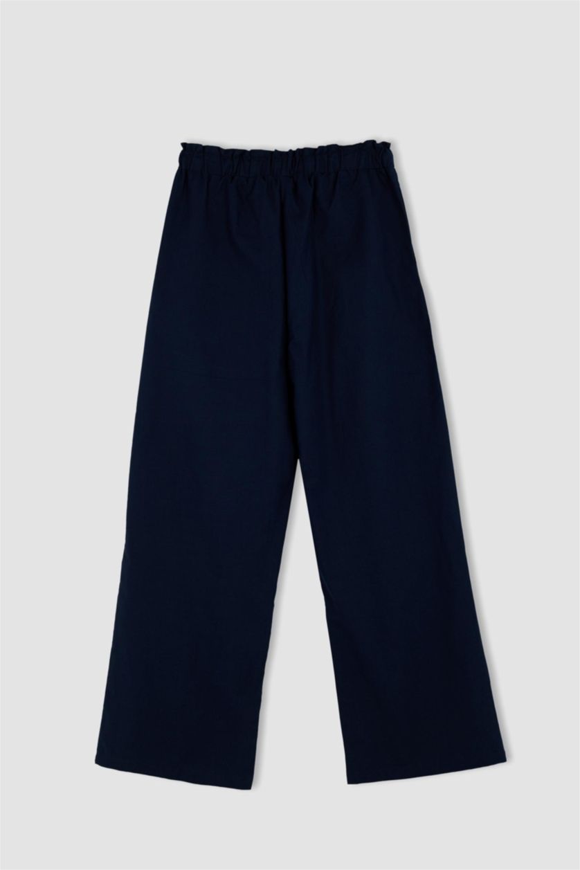 Kadın Lacivert Wıde Leg Keten Karışımlı Pantolon