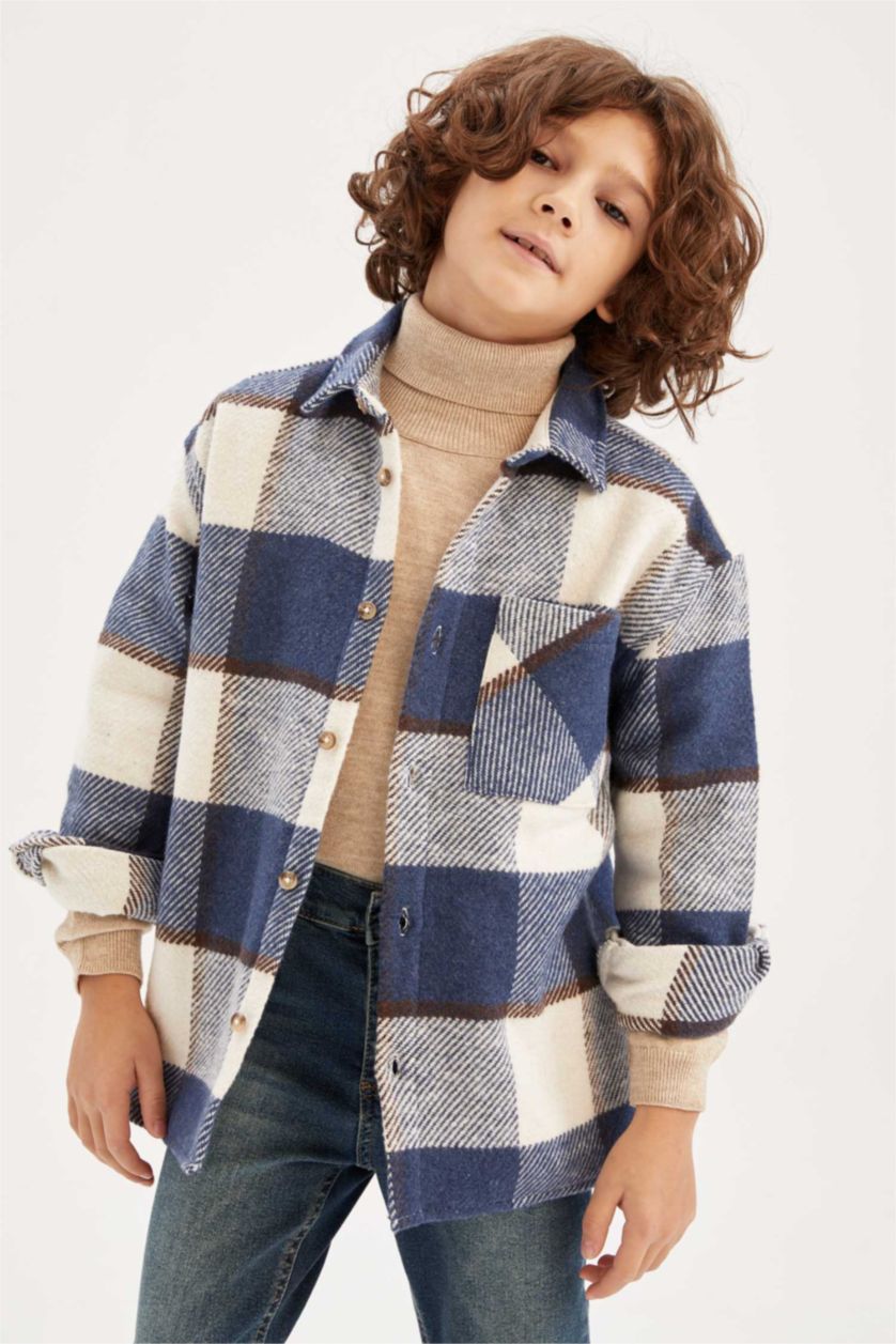 GARÇONS Marin Chemise À Manches Longues En Flanelle À Col Polo Coupe Oversize Pour Garçon