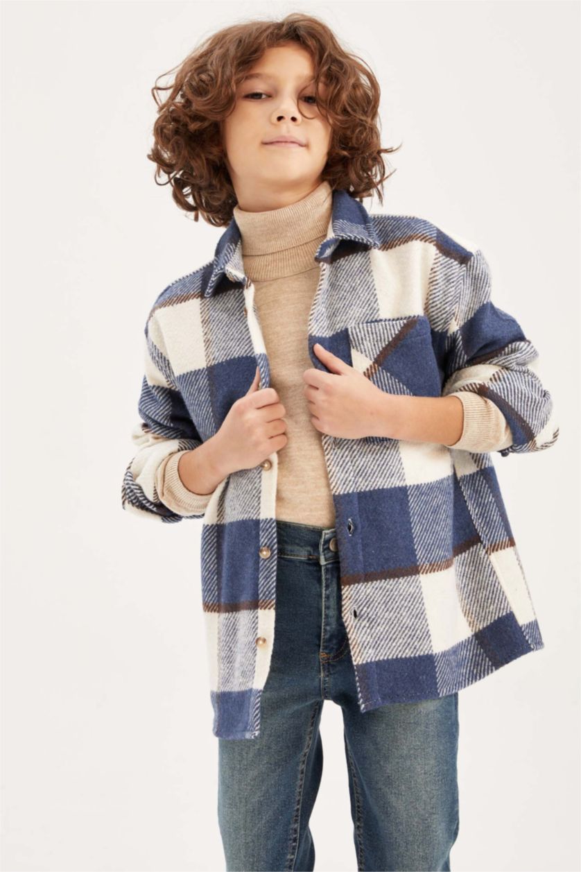 GARÇONS Marin Chemise À Manches Longues En Flanelle À Col Polo Coupe Oversize Pour Garçon