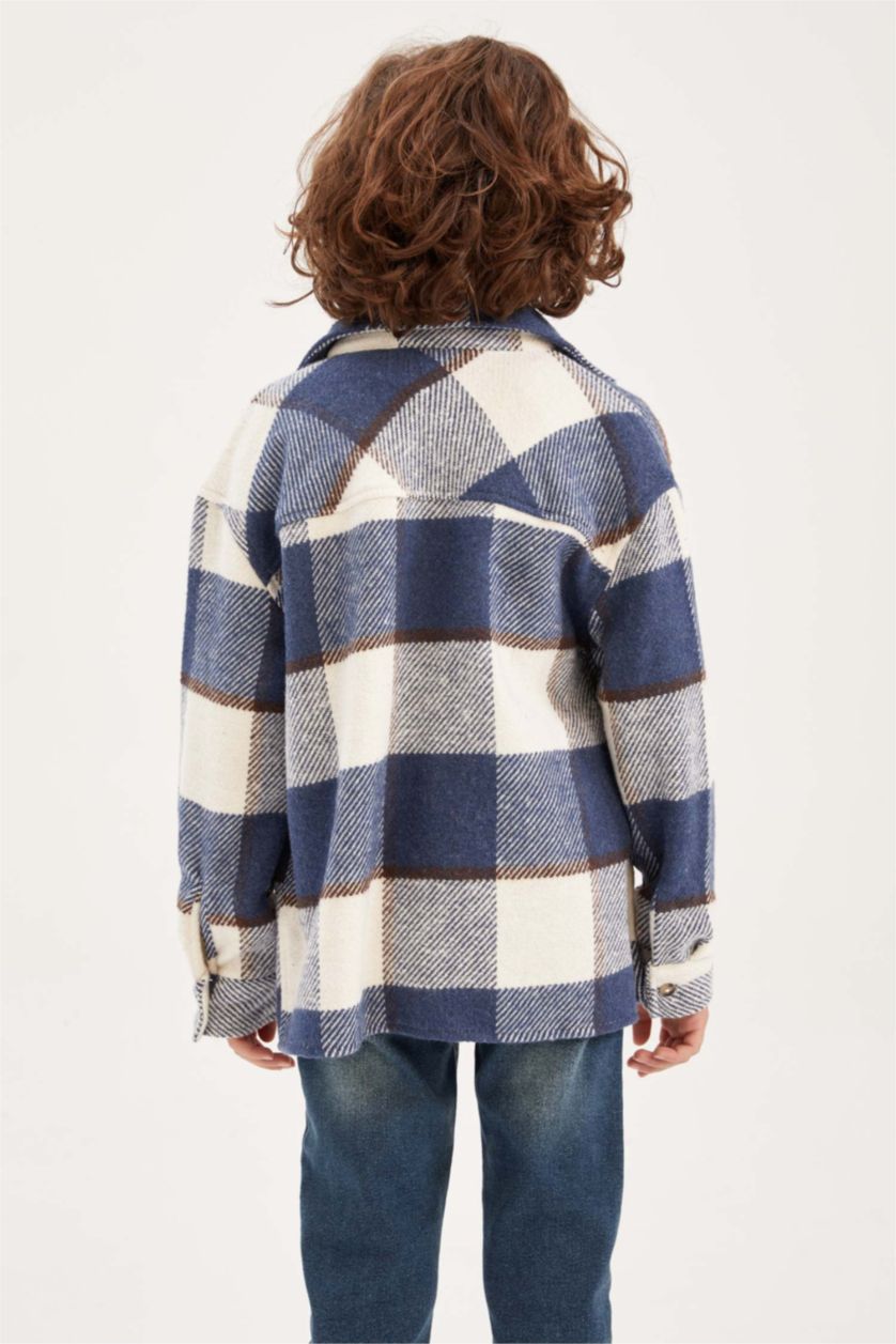 GARÇONS Marin Chemise À Manches Longues En Flanelle À Col Polo Coupe Oversize Pour Garçon