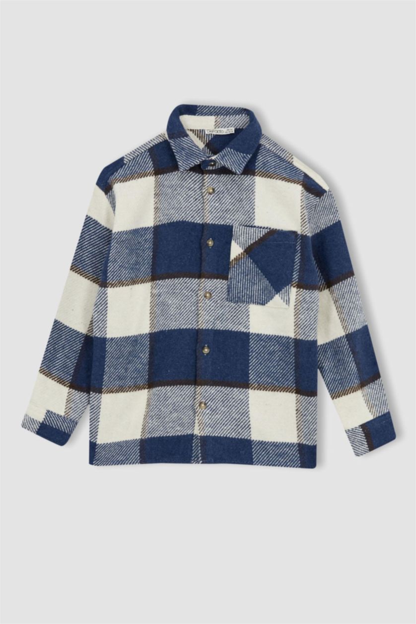 GARÇONS Marin Chemise À Manches Longues En Flanelle À Col Polo Coupe Oversize Pour Garçon