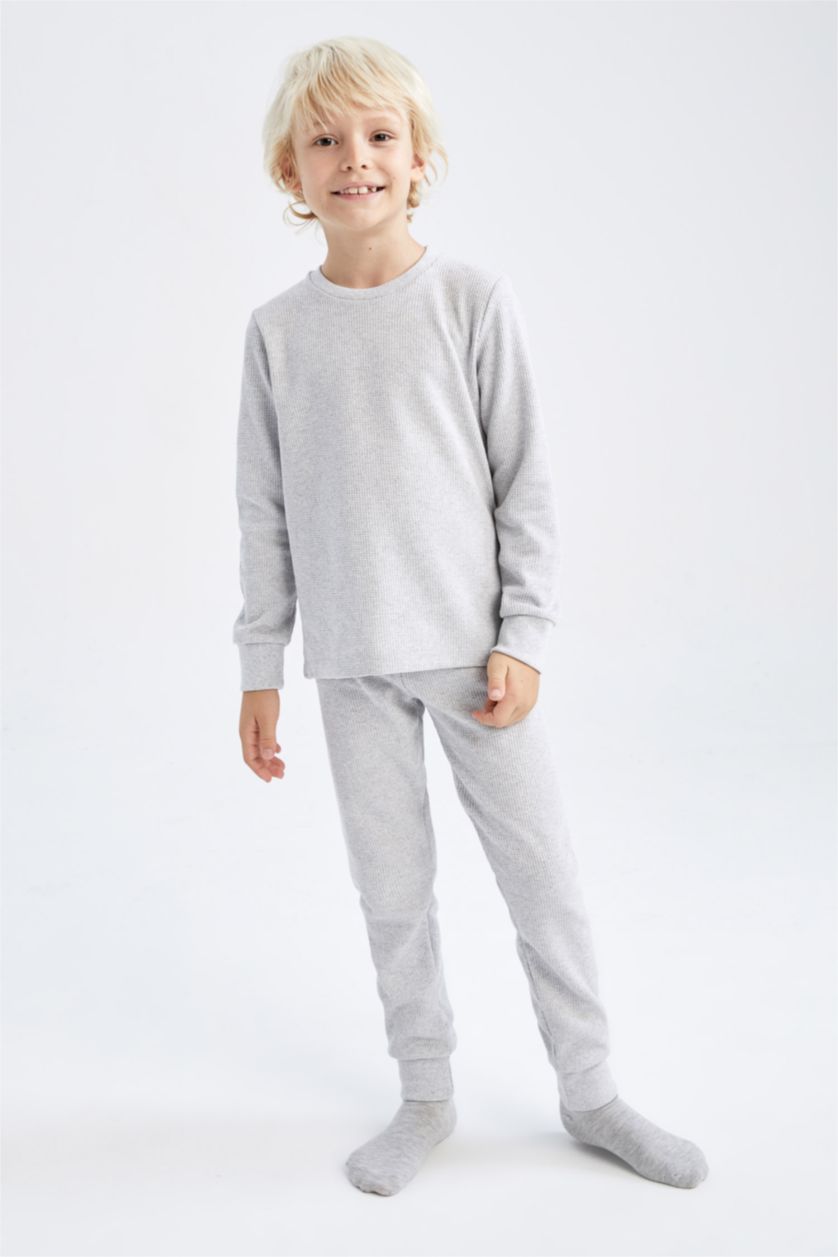 Мальчики и подростки Светло-серый меланж Пижама вязанная стандартного кроя 2 шт. для мальчиков
