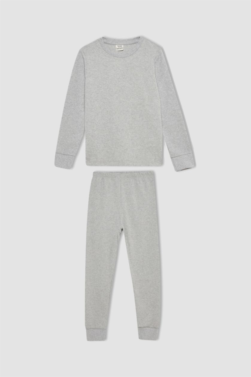 Мальчики и подростки Светло-серый меланж Пижама вязанная стандартного кроя 2 шт. для мальчиков